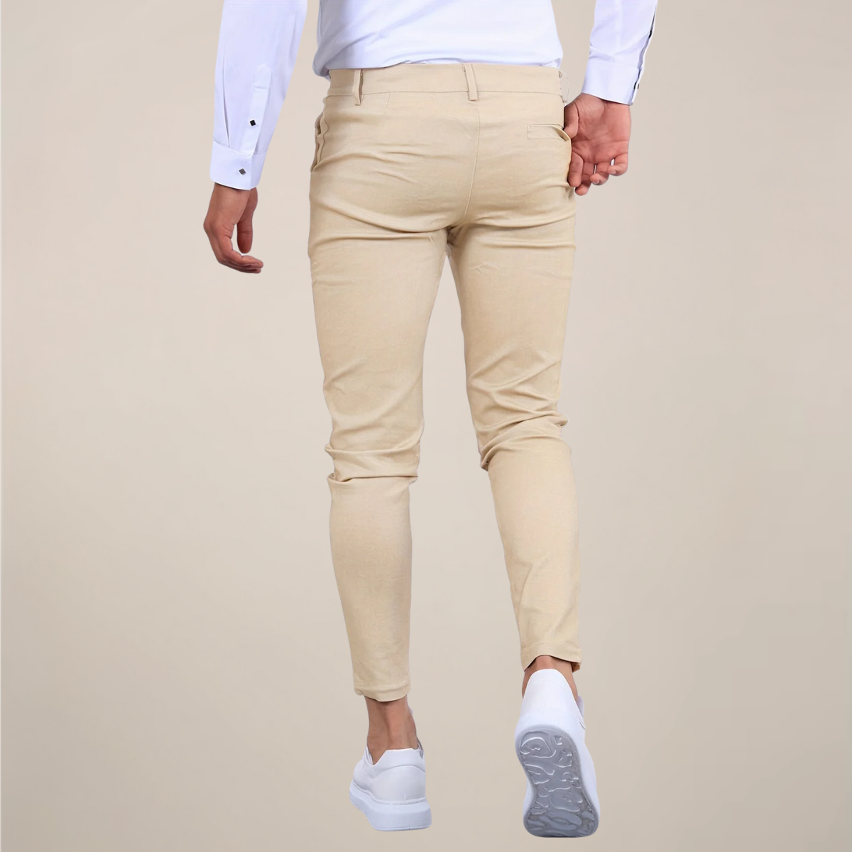 Men's Slim Fit Chino Pants with Belt Loops and Mid-Rise Waistband