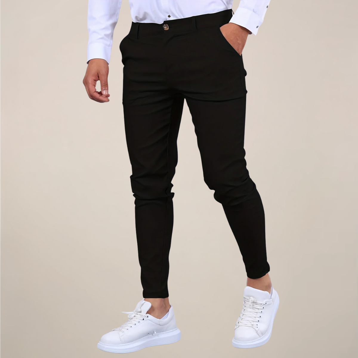 Men's Slim Fit Chino Pants with Belt Loops and Mid-Rise Waistband