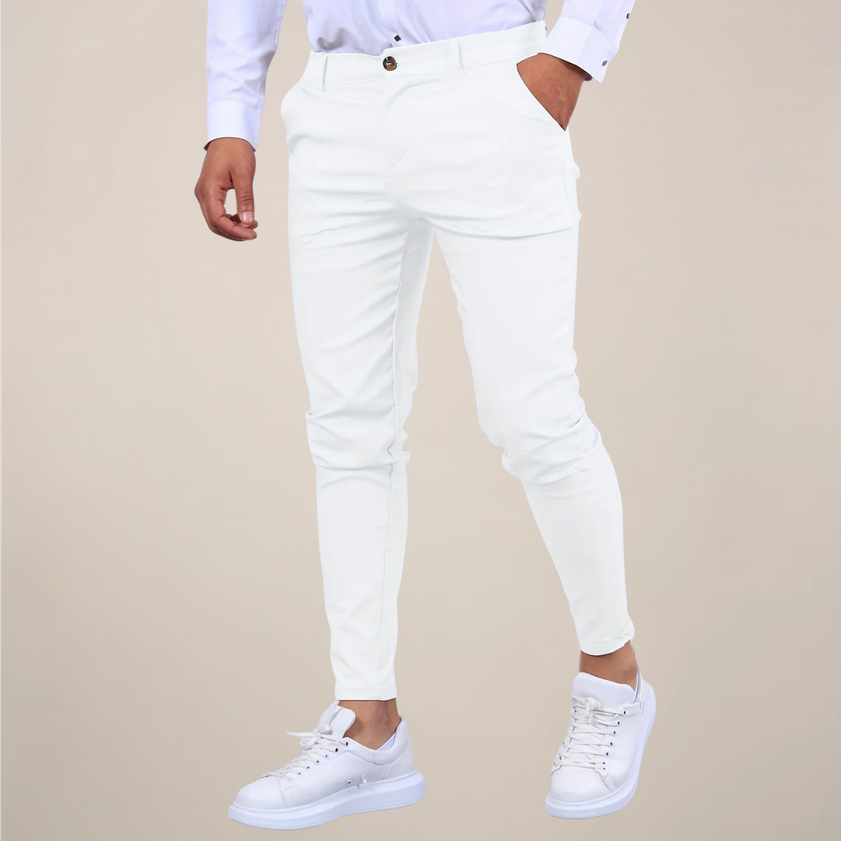 Men's Slim Fit Chino Pants with Belt Loops and Mid-Rise Waistband