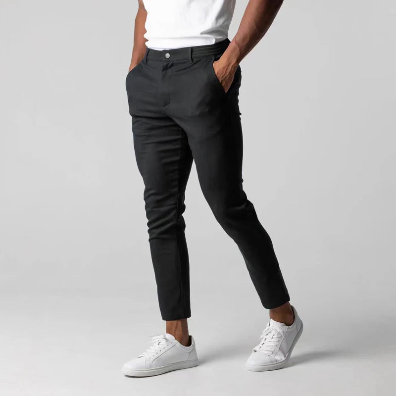 Men's Slim Fit Chino Trousers with Button Waist and Tapered Leg