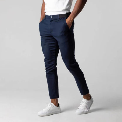 Men's Slim Fit Chino Trousers with Button Waist and Tapered Leg
