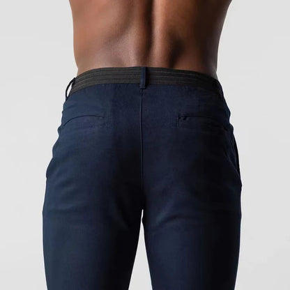 Men's Slim Fit Chino Trousers with Button Waist and Tapered Leg