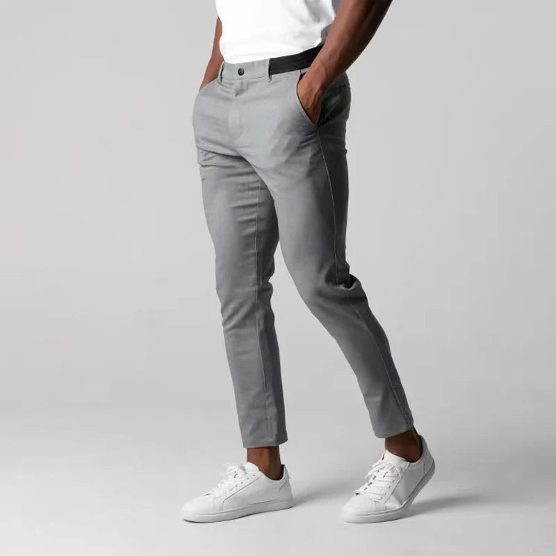 Men's Slim Fit Chino Trousers with Button Waist and Tapered Leg
