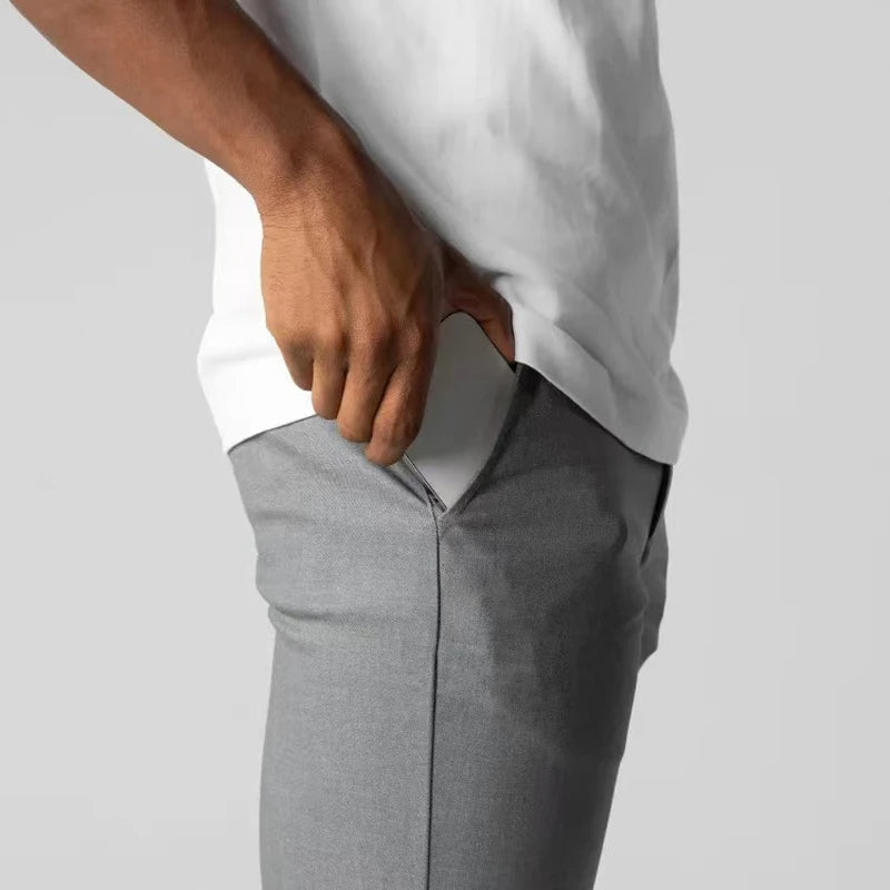 Men's Slim Fit Chino Trousers with Button Waist and Tapered Leg