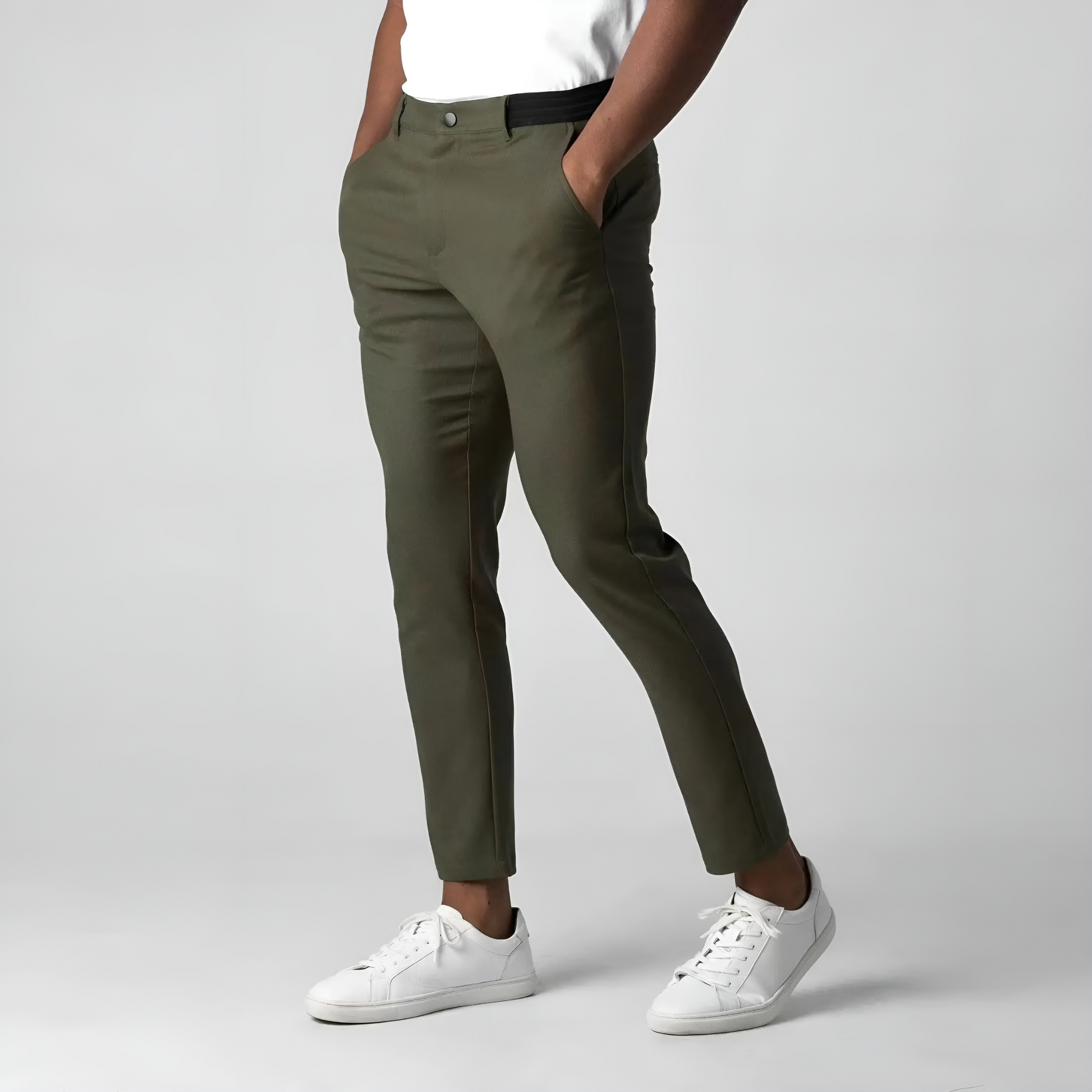 Men's Slim Fit Chino Trousers with Button Waist and Tapered Leg