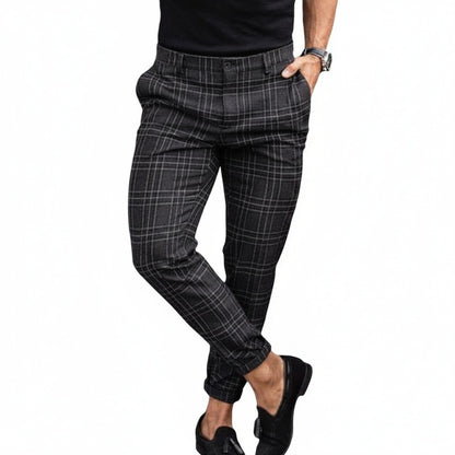 Men's Slim Fit Dress Pants with Plaid Pattern