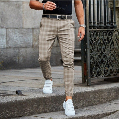 Men's Slim Fit Dress Pants with Plaid Pattern
