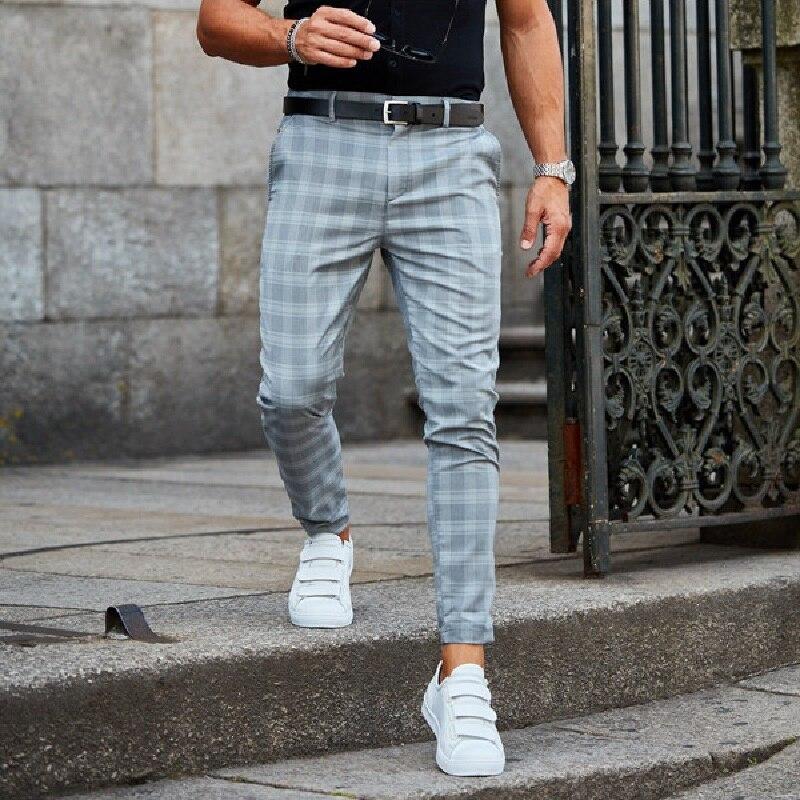 Men's Slim Fit Dress Pants with Plaid Pattern