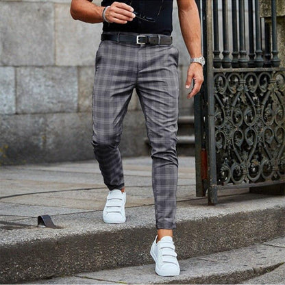 Men's Slim Fit Dress Pants with Plaid Pattern