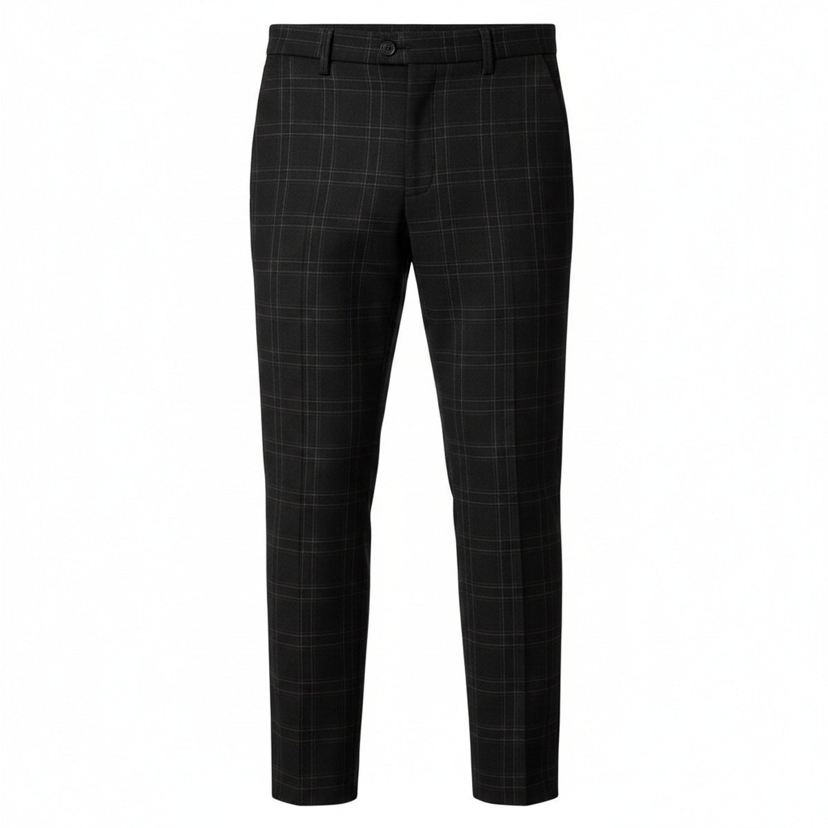 Men's Slim Fit Dress Pants with Windowpane Check Pattern