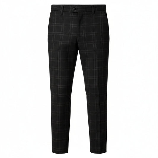 Men's Slim Fit Dress Pants with Windowpane Check Pattern