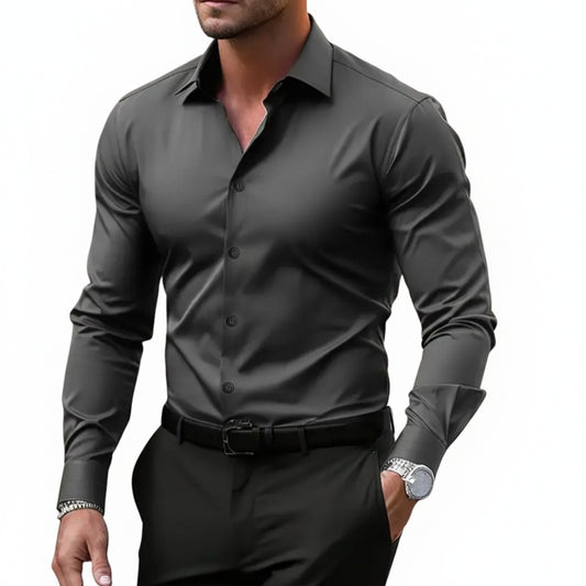 Men's Slim Fit Dress Shirt Long Sleeve with Classic Collar and Button Closure