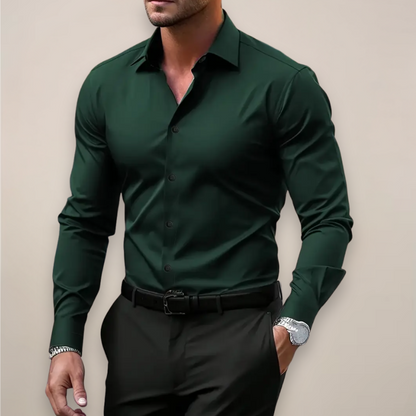 Men's Slim Fit Dress Shirt Long Sleeve with Classic Collar and Button Closure