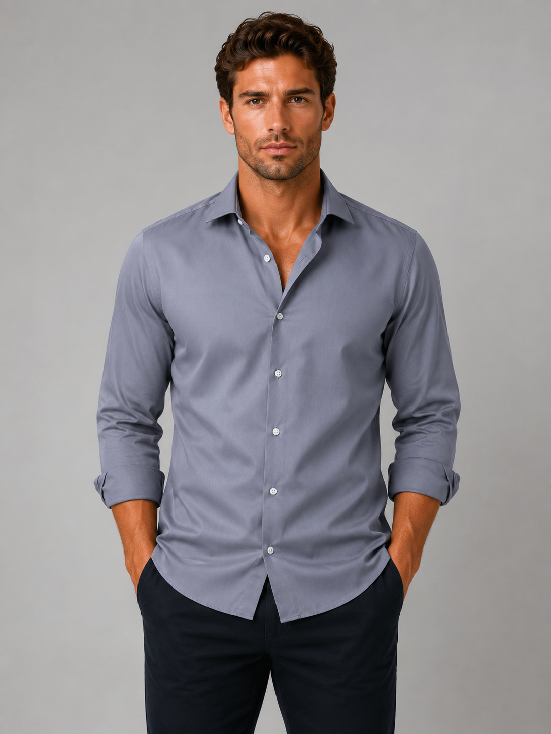 Men's Slim Fit Dress Shirt with Classic Collar and Button Cuffs