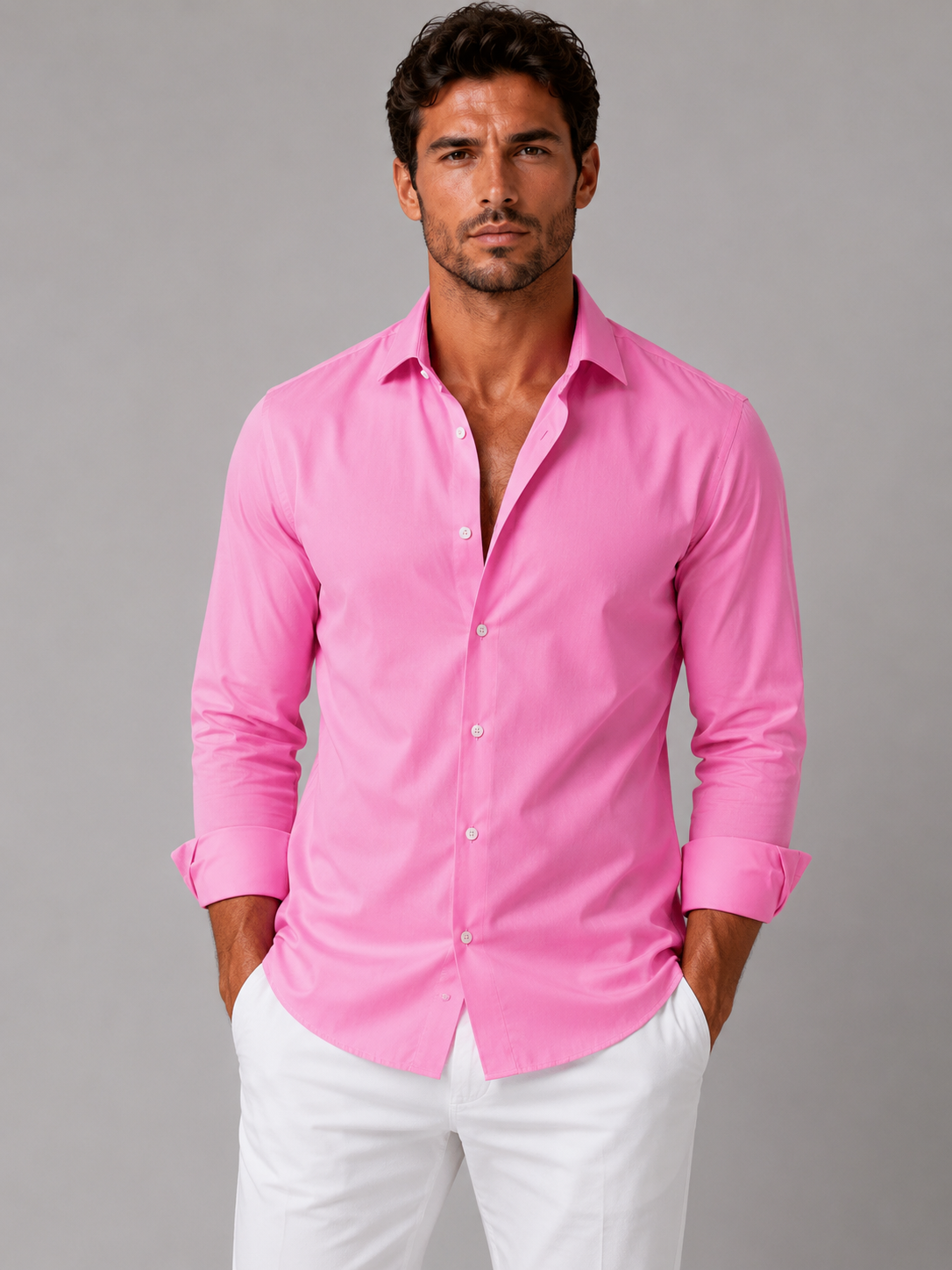 Men's Slim Fit Dress Shirt with Classic Collar and Button Cuffs