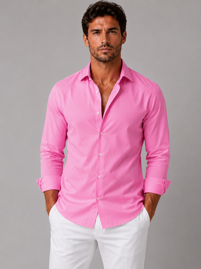 Men's Slim Fit Dress Shirt with Classic Collar and Button Cuffs