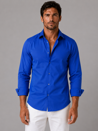 Men's Slim Fit Dress Shirt with Classic Collar and Button Cuffs