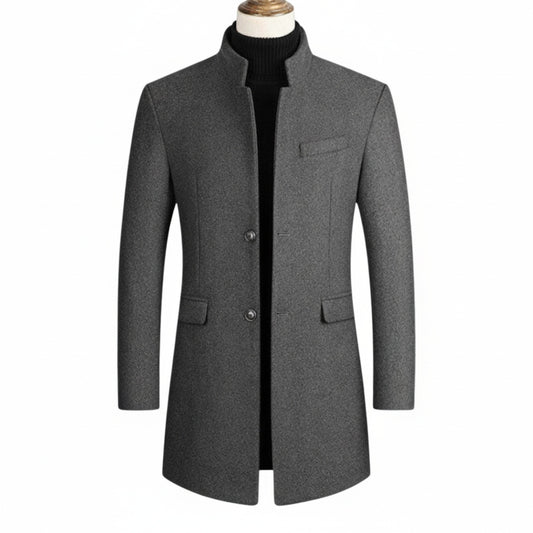 Men's Slim-Fit Mid-Length Coat with Stand Collar