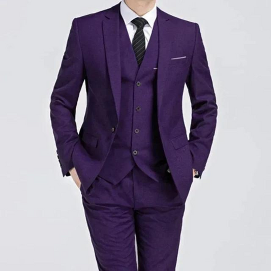 Men's Slim Single-Button Three-Piece Suit with Waistcoat and Notch Lapel