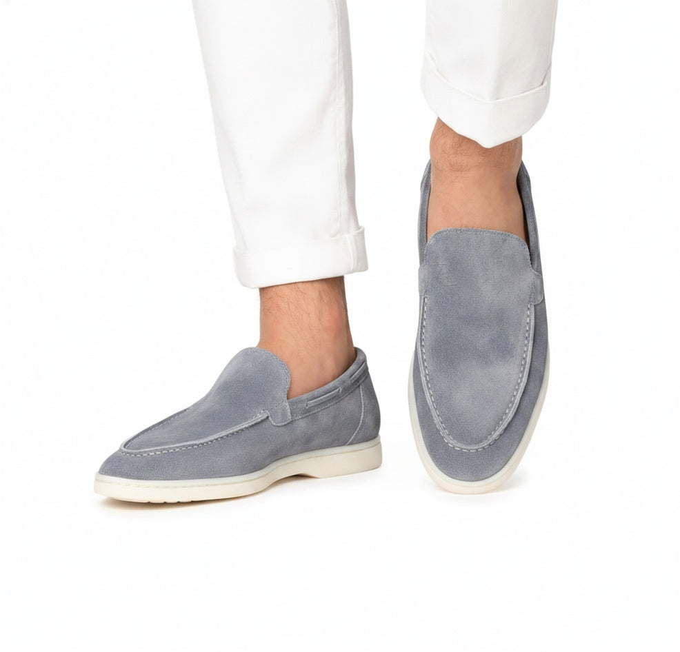 Men's Slip-On Loafers with Moccasin Toe and White Rubber Sole