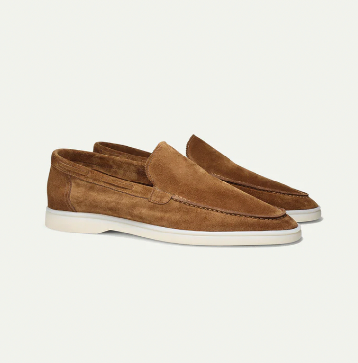 Men's Slip-On Loafers with Moccasin Toe and White Rubber Sole