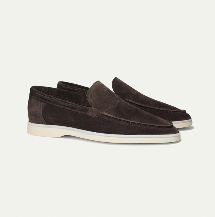 Men's Slip-On Loafers with Moccasin Toe and White Rubber Sole