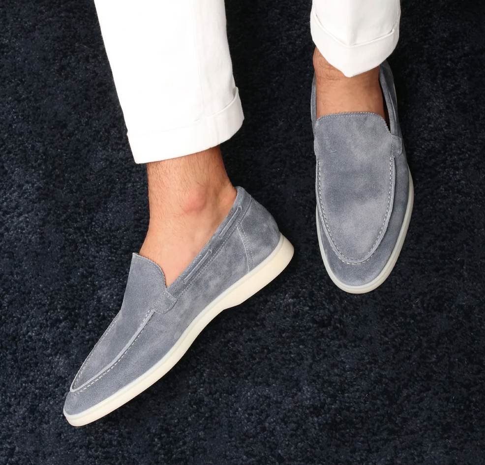 Men's Slip-On Loafers with Moccasin Toe and White Rubber Sole