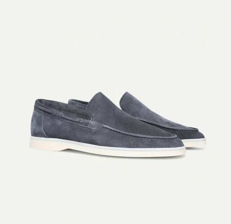 Men's Slip-On Loafers with Moccasin Toe and White Rubber Sole
