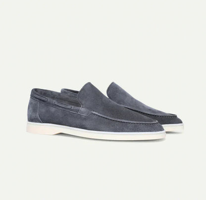 Men's Slip-On Loafers with Moccasin Toe and White Rubber Sole