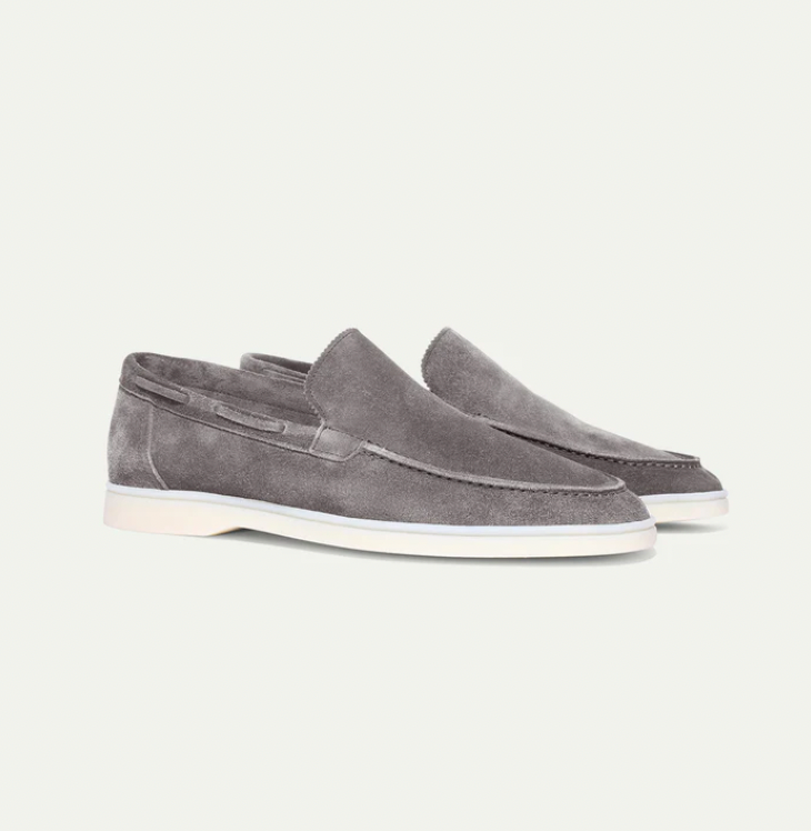 Men's Slip-On Loafers with Moccasin Toe and White Rubber Sole