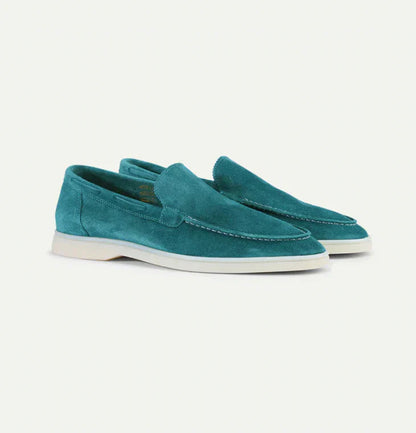 Men's Slip-On Loafers with Moccasin Toe and White Rubber Sole