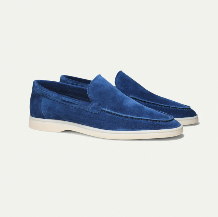 Men's Slip-On Loafers with Moccasin Toe and White Rubber Sole