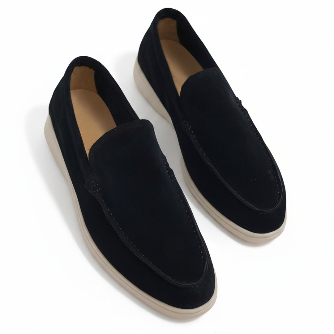 Men's Slip-On Loafers with White Sole and Contrast Stitching