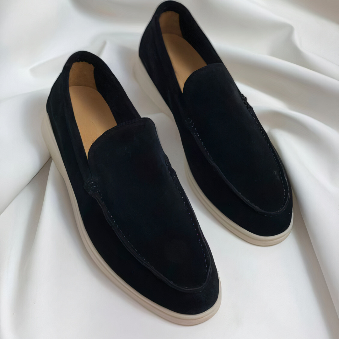 Men's Slip-On Loafers with White Sole and Contrast Stitching