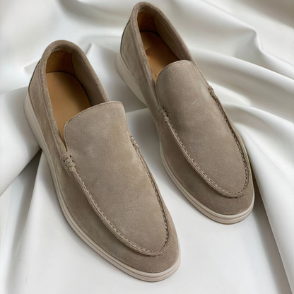 Men's Slip-On Loafers with White Sole and Contrast Stitching