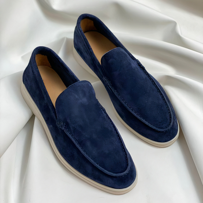 Men's Slip-On Loafers with White Sole and Contrast Stitching