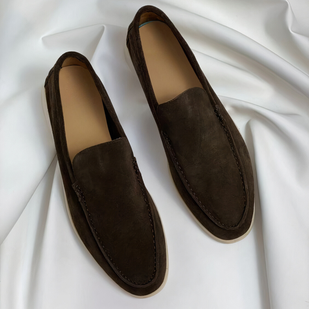 Men's Slip-On Loafers with White Sole and Contrast Stitching