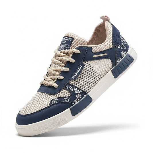 Men's Sneakers Low-Top with Mesh Panels and Paisley Print