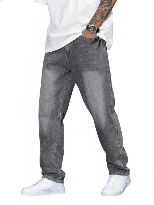 Men's Straight Leg Jeans with Button and Zip Fly