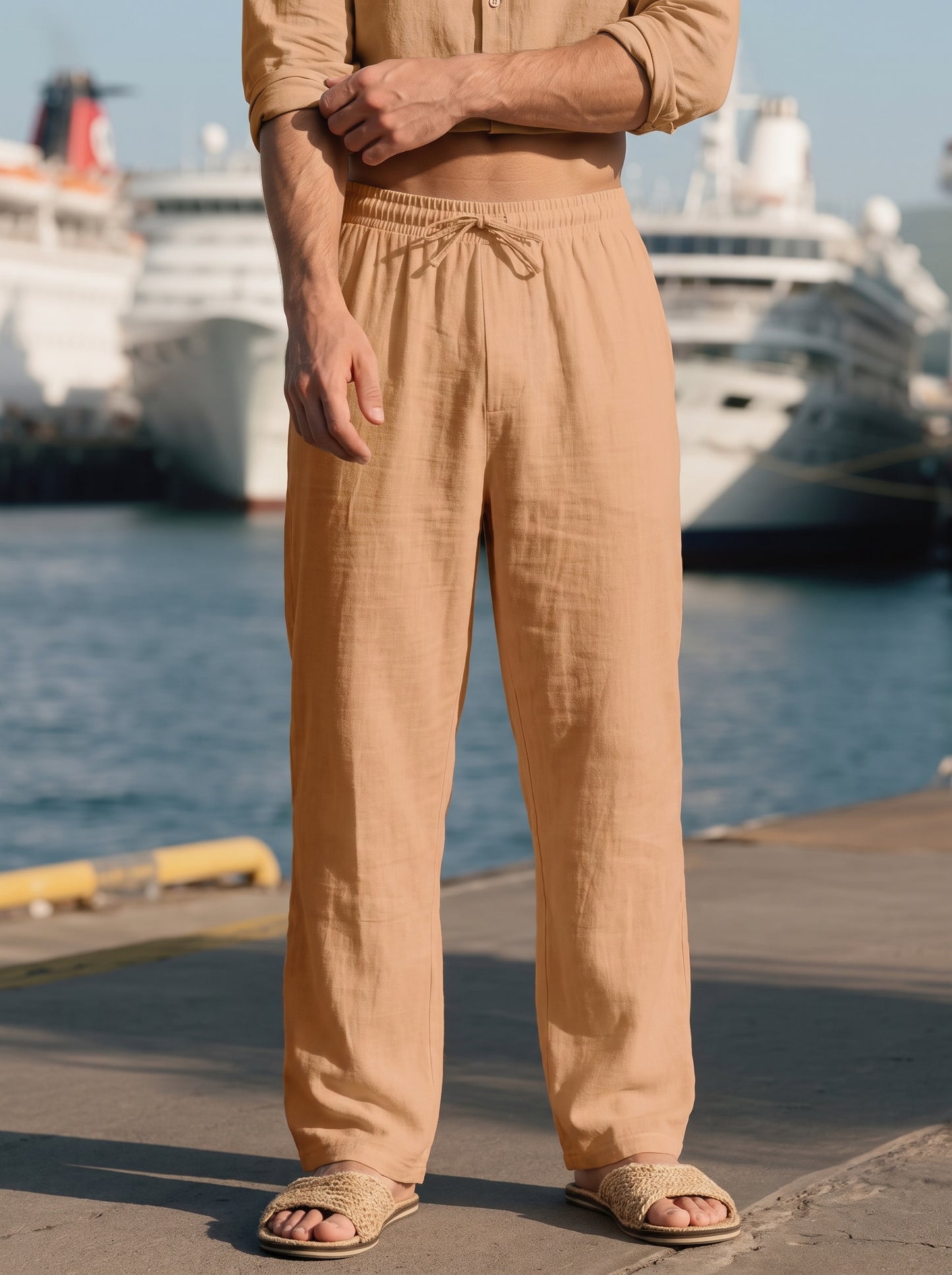 Men's Straight Leg Trousers with Elastic Drawstring Waist