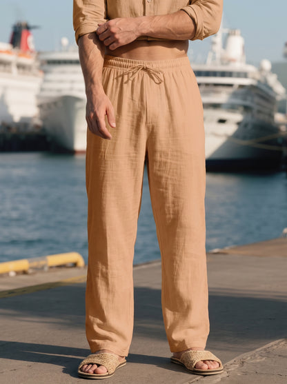 Men's Straight Leg Trousers with Elastic Drawstring Waist