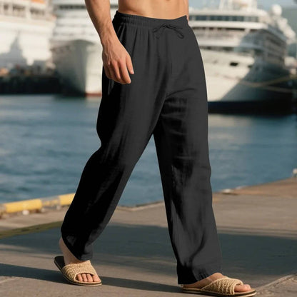 Men's Straight Leg Trousers with Elastic Drawstring Waist