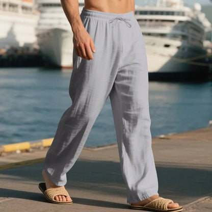 Men's Straight Leg Trousers with Elastic Drawstring Waist
