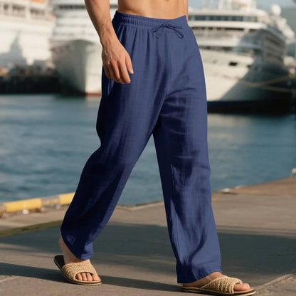 Men's Straight Leg Trousers with Elastic Drawstring Waist