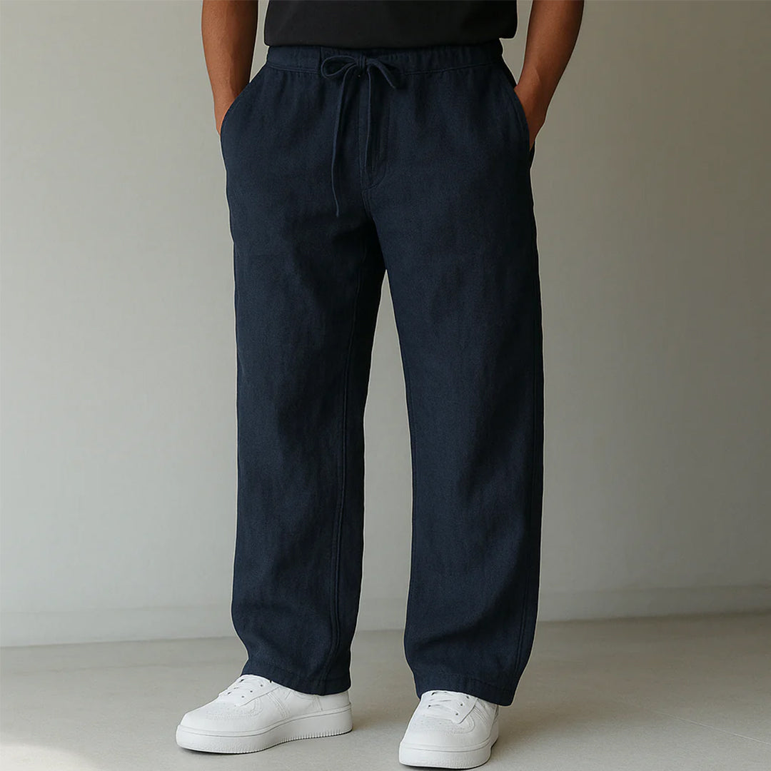 Men's Straight-Leg Trousers with Elastic Drawstring Waist and Side Pockets