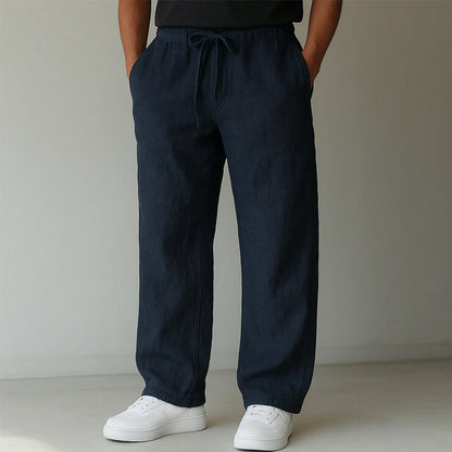 Men's Straight-Leg Trousers with Elastic Drawstring Waist and Side Pockets