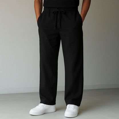 Men's Straight-Leg Trousers with Elastic Drawstring Waist and Side Pockets