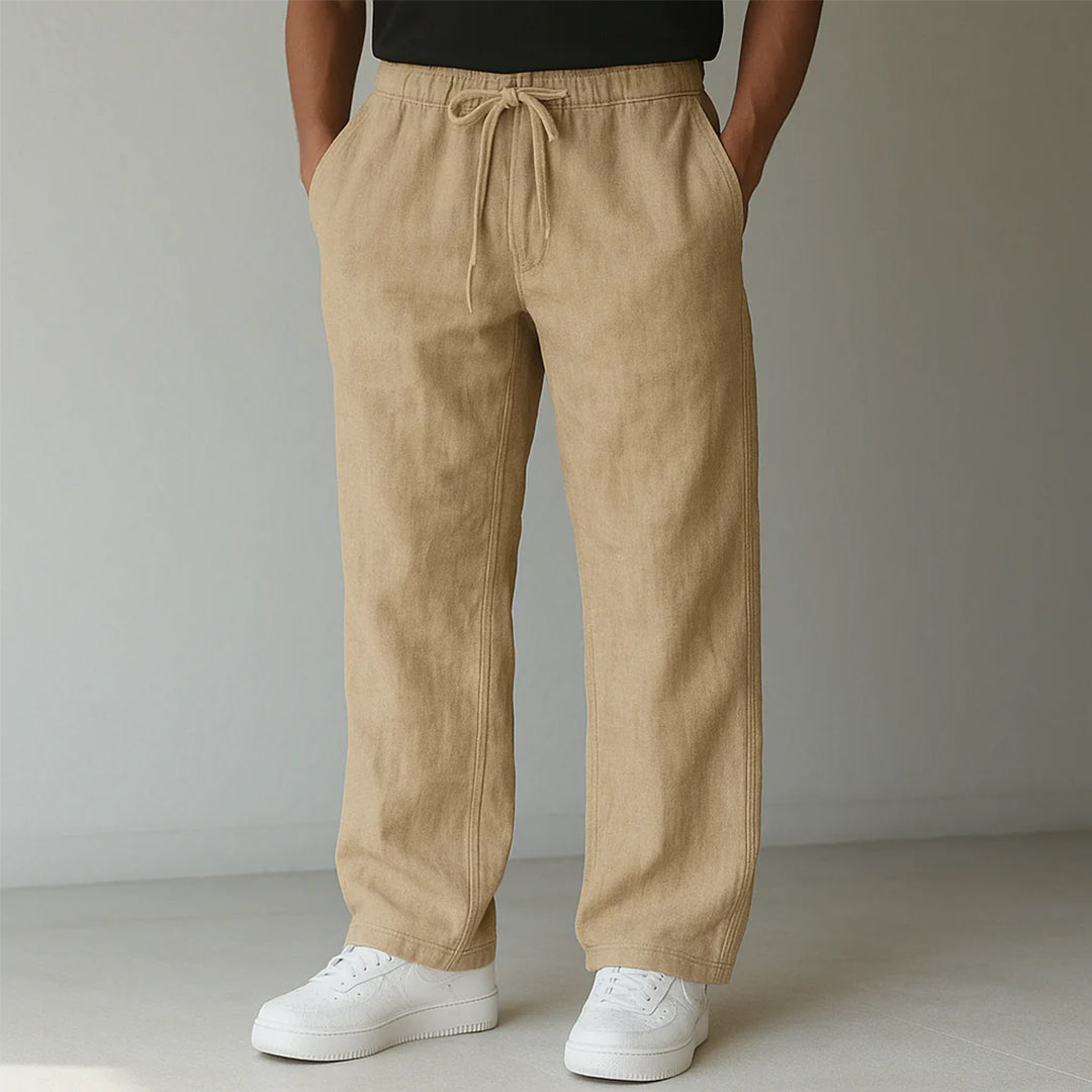 Men's Straight-Leg Trousers with Elastic Drawstring Waist and Side Pockets