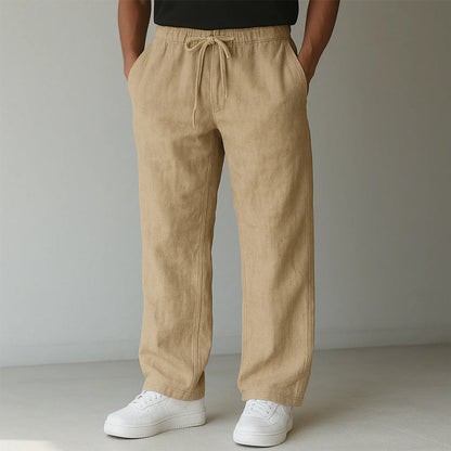 Men's Straight-Leg Trousers with Elastic Drawstring Waist and Side Pockets