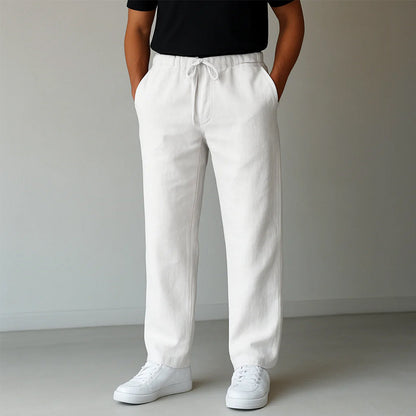 Men's Straight-Leg Trousers with Elastic Drawstring Waist and Side Pockets